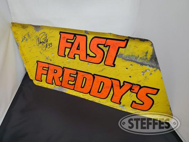Alan Zoutte autographed Fast Freddy’s nose wing panel raced in 2019